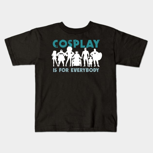 Cosplay is for everybody (for dark backgrounds / blue) Kids T-Shirt by YelloCatBean